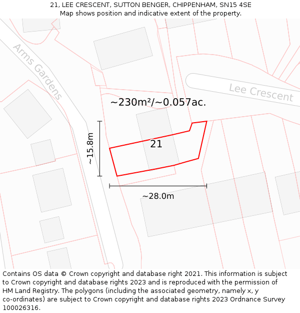 21, LEE CRESCENT, SUTTON BENGER, CHIPPENHAM, SN15 4SE: Plot and title map