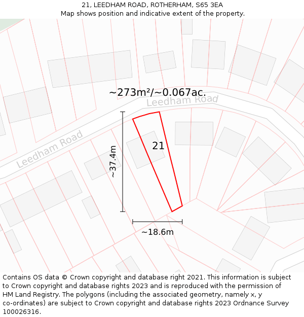 21, LEEDHAM ROAD, ROTHERHAM, S65 3EA: Plot and title map