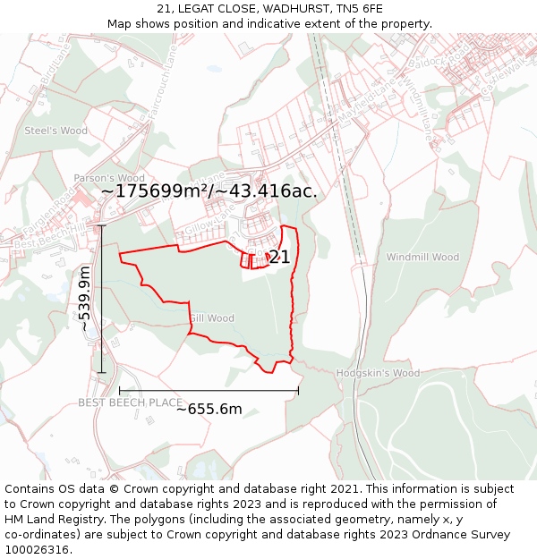 21, LEGAT CLOSE, WADHURST, TN5 6FE: Plot and title map