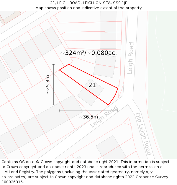 21, LEIGH ROAD, LEIGH-ON-SEA, SS9 1JP: Plot and title map