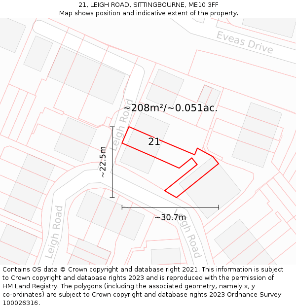21, LEIGH ROAD, SITTINGBOURNE, ME10 3FF: Plot and title map