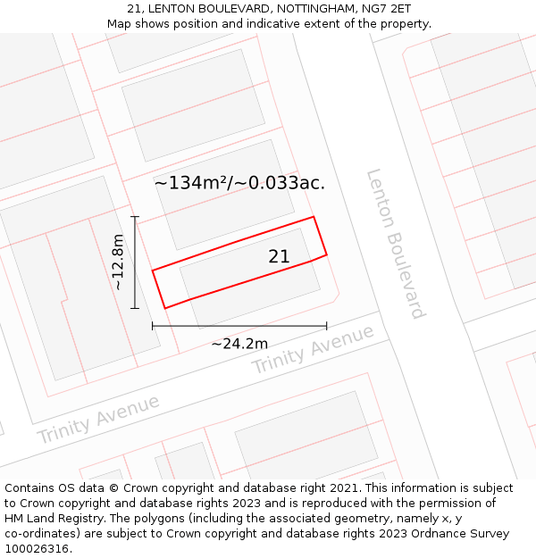 21, LENTON BOULEVARD, NOTTINGHAM, NG7 2ET: Plot and title map