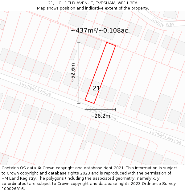 21, LICHFIELD AVENUE, EVESHAM, WR11 3EA: Plot and title map