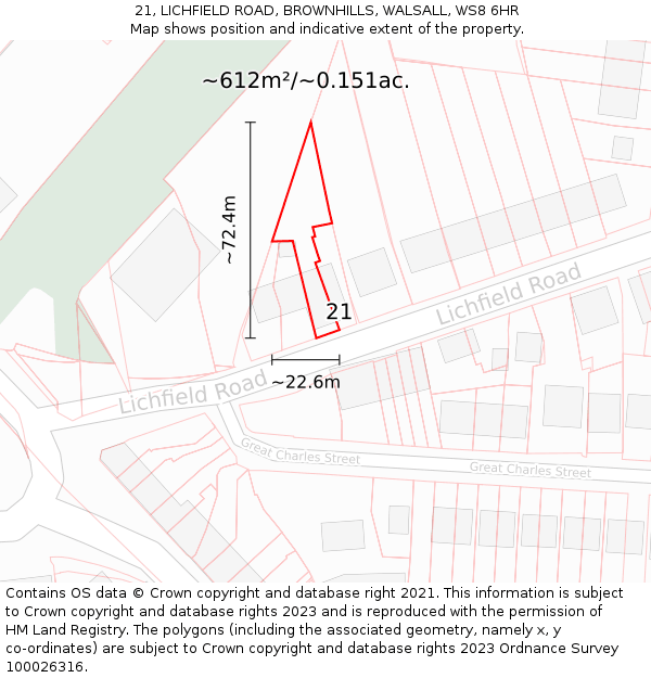 21, LICHFIELD ROAD, BROWNHILLS, WALSALL, WS8 6HR: Plot and title map