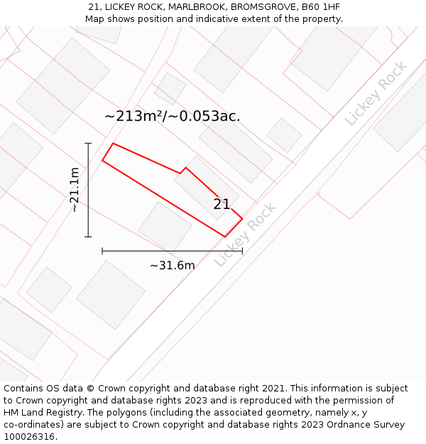 21, LICKEY ROCK, MARLBROOK, BROMSGROVE, B60 1HF: Plot and title map
