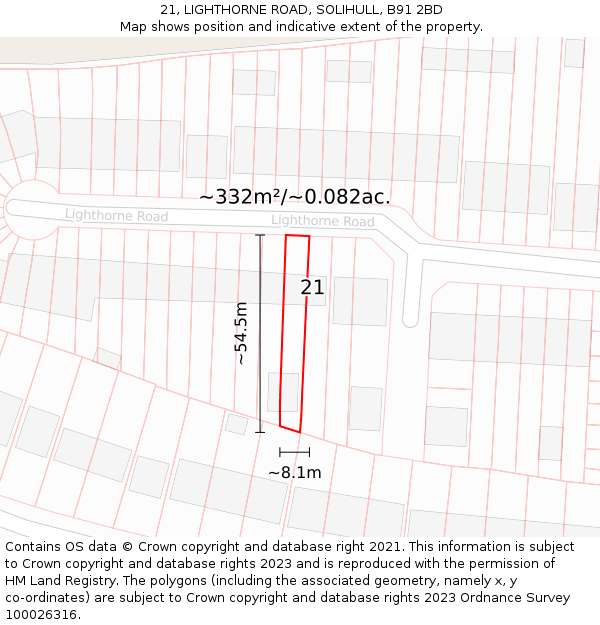 21, LIGHTHORNE ROAD, SOLIHULL, B91 2BD: Plot and title map