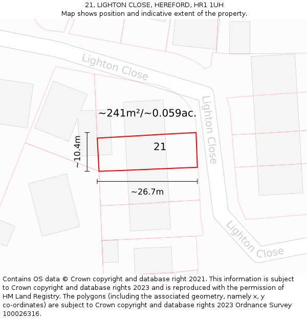 21, LIGHTON CLOSE, HEREFORD, HR1 1UH: Plot and title map