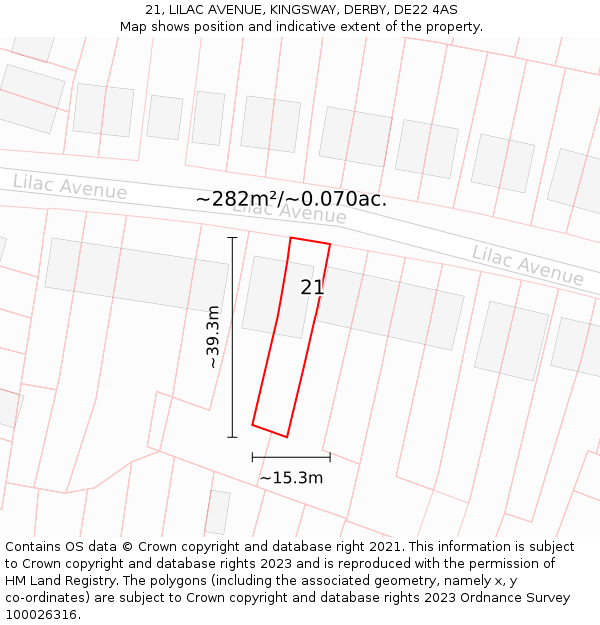 21, LILAC AVENUE, KINGSWAY, DERBY, DE22 4AS: Plot and title map