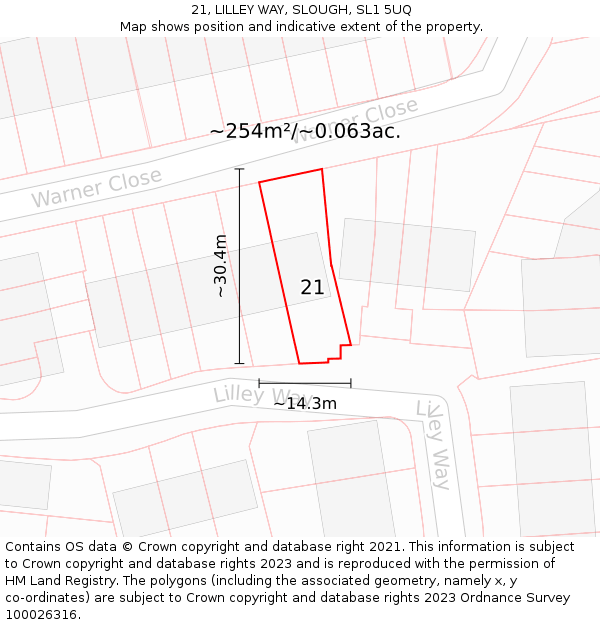 21, LILLEY WAY, SLOUGH, SL1 5UQ: Plot and title map