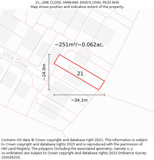 21, LIME CLOSE, MARHAM, KING'S LYNN, PE33 9HN: Plot and title map