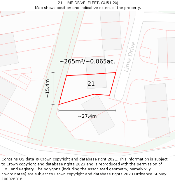 21, LIME DRIVE, FLEET, GU51 2XJ: Plot and title map