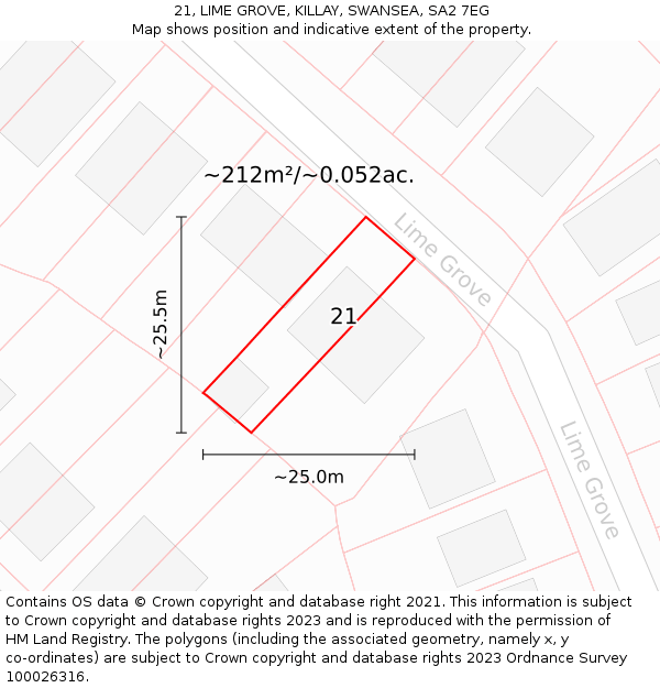 21, LIME GROVE, KILLAY, SWANSEA, SA2 7EG: Plot and title map