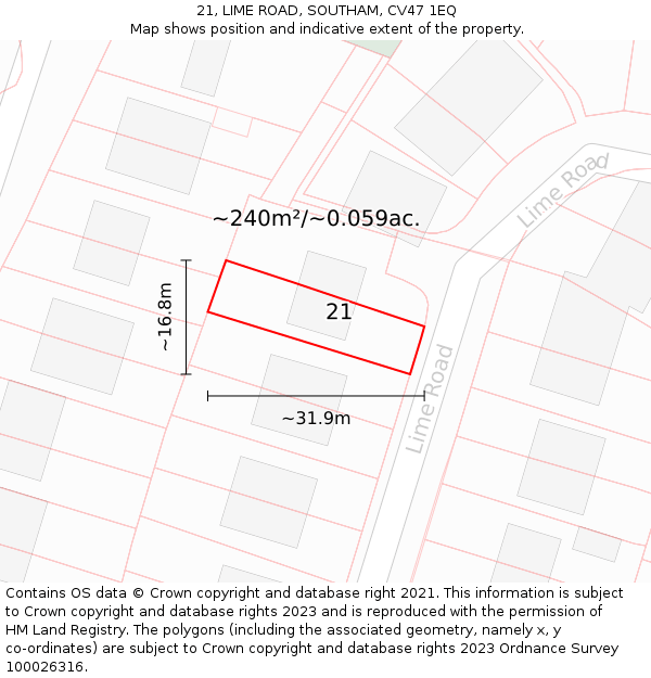 21, LIME ROAD, SOUTHAM, CV47 1EQ: Plot and title map