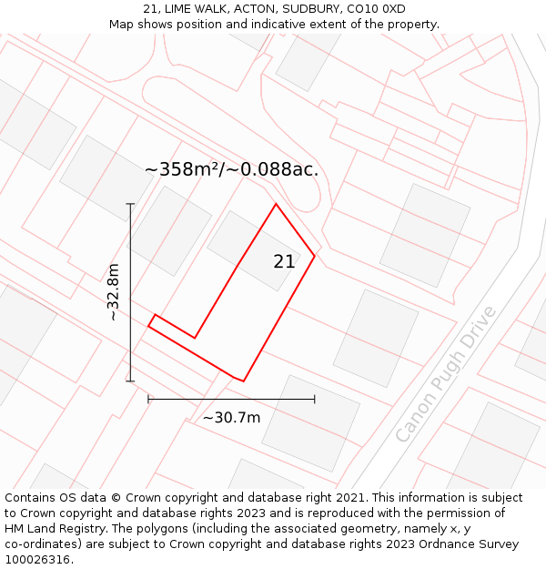 21, LIME WALK, ACTON, SUDBURY, CO10 0XD: Plot and title map