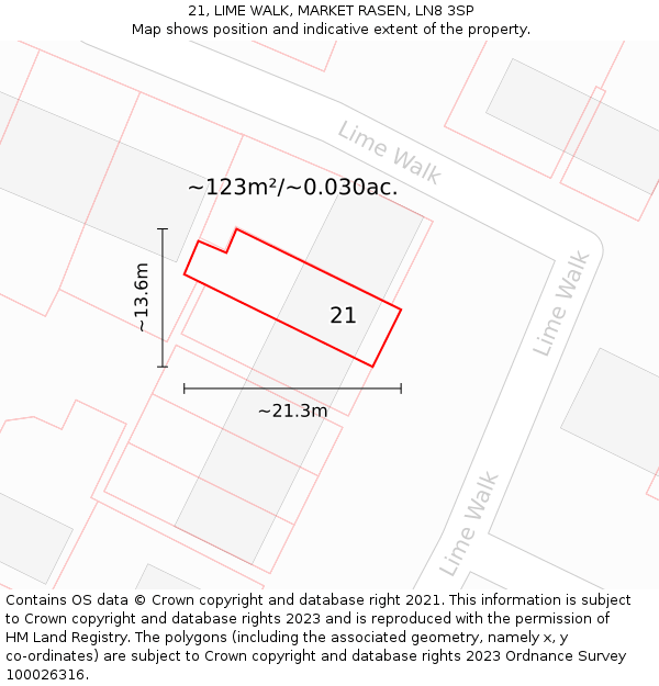 21, LIME WALK, MARKET RASEN, LN8 3SP: Plot and title map