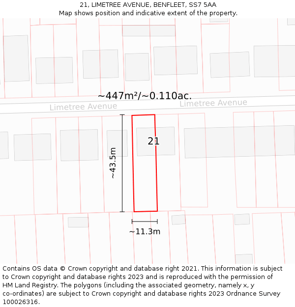 21, LIMETREE AVENUE, BENFLEET, SS7 5AA: Plot and title map