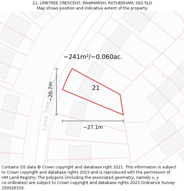 21, LIMETREE CRESCENT, RAWMARSH, ROTHERHAM, S62 5LD: Plot and title map