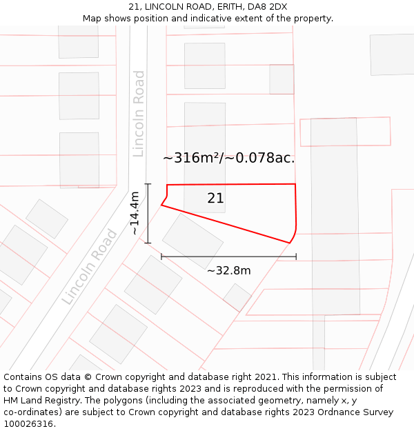 21, LINCOLN ROAD, ERITH, DA8 2DX: Plot and title map