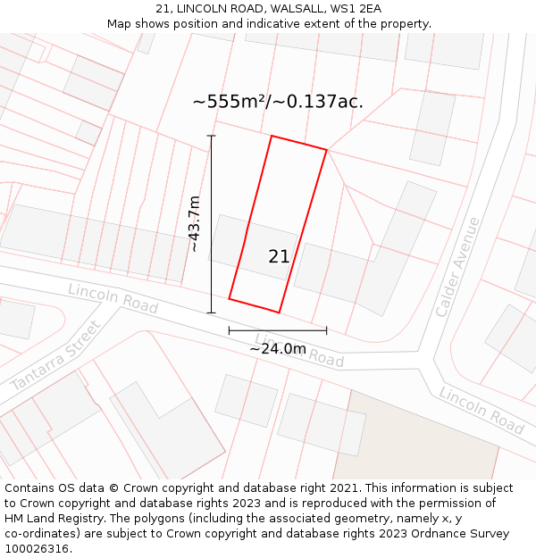 21, LINCOLN ROAD, WALSALL, WS1 2EA: Plot and title map