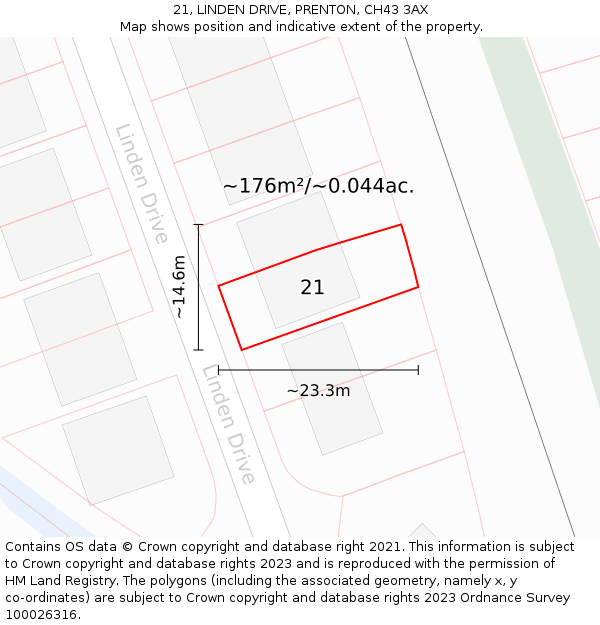 21, LINDEN DRIVE, PRENTON, CH43 3AX: Plot and title map