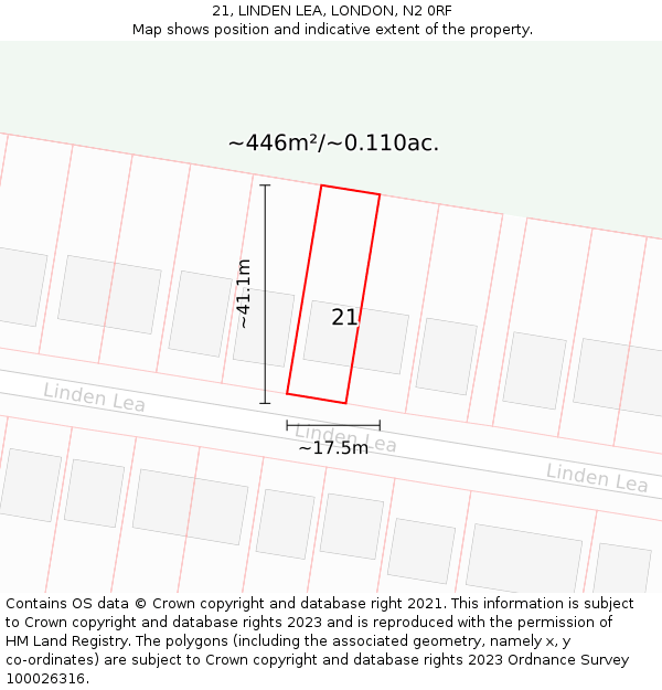 21, LINDEN LEA, LONDON, N2 0RF: Plot and title map