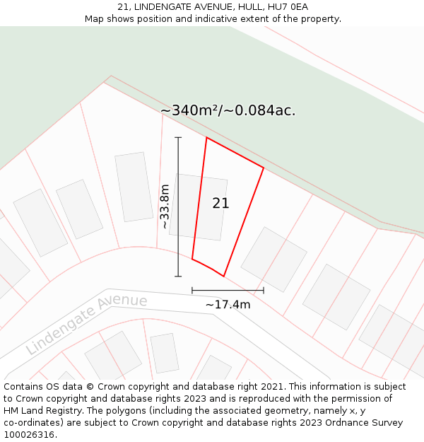 21, LINDENGATE AVENUE, HULL, HU7 0EA: Plot and title map