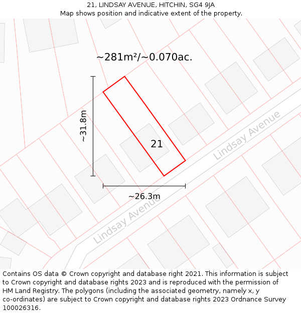 21, LINDSAY AVENUE, HITCHIN, SG4 9JA: Plot and title map