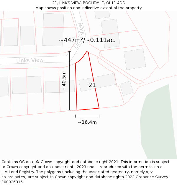 21, LINKS VIEW, ROCHDALE, OL11 4DD: Plot and title map