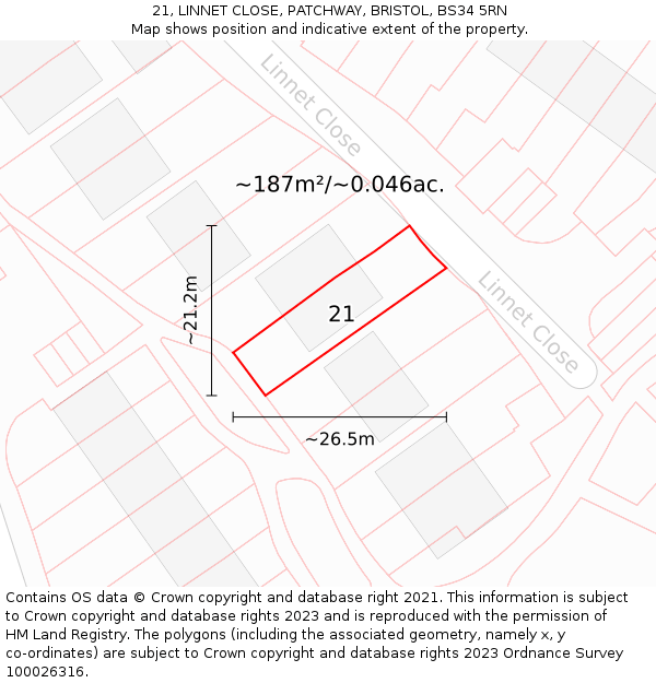 21, LINNET CLOSE, PATCHWAY, BRISTOL, BS34 5RN: Plot and title map