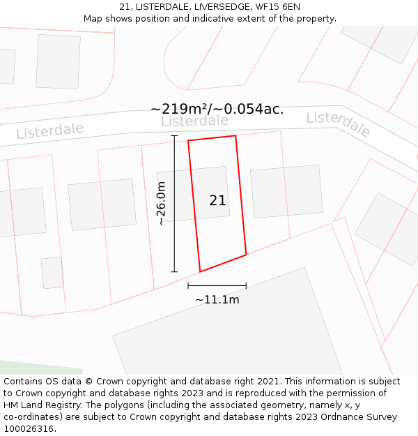 21, LISTERDALE, LIVERSEDGE, WF15 6EN: Plot and title map