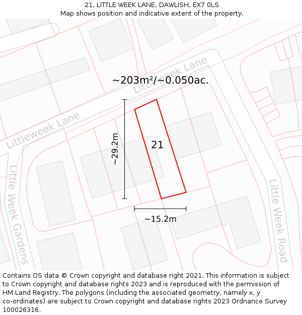 21, LITTLE WEEK LANE, DAWLISH, EX7 0LS: Plot and title map