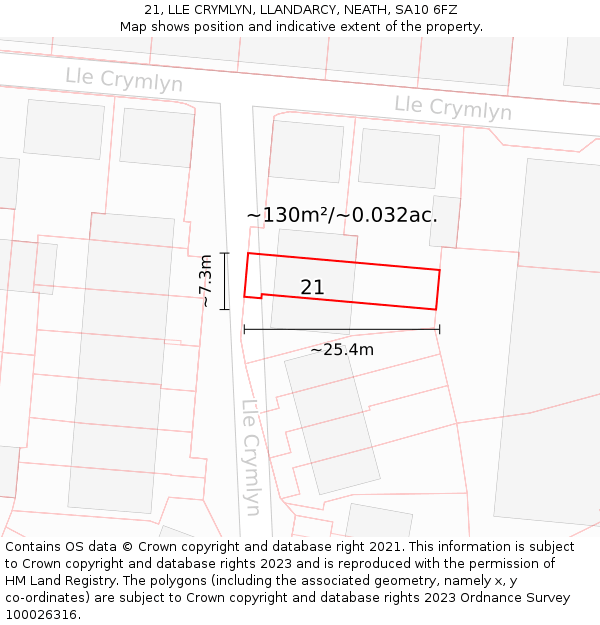 21, LLE CRYMLYN, LLANDARCY, NEATH, SA10 6FZ: Plot and title map