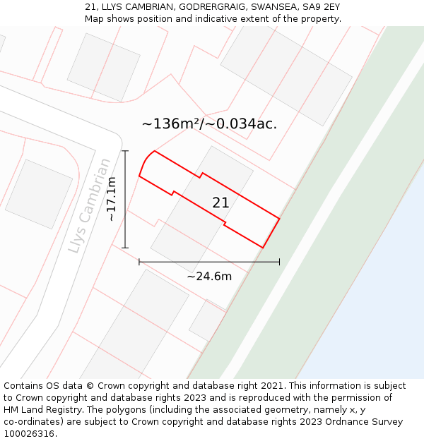 21, LLYS CAMBRIAN, GODRERGRAIG, SWANSEA, SA9 2EY: Plot and title map