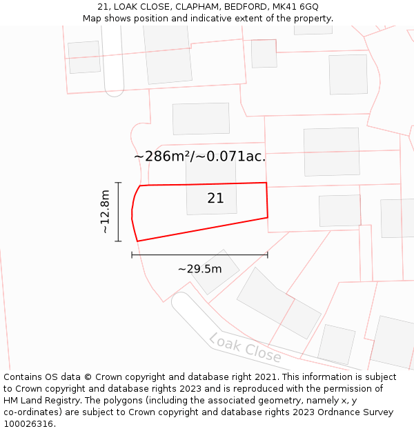 21, LOAK CLOSE, CLAPHAM, BEDFORD, MK41 6GQ: Plot and title map