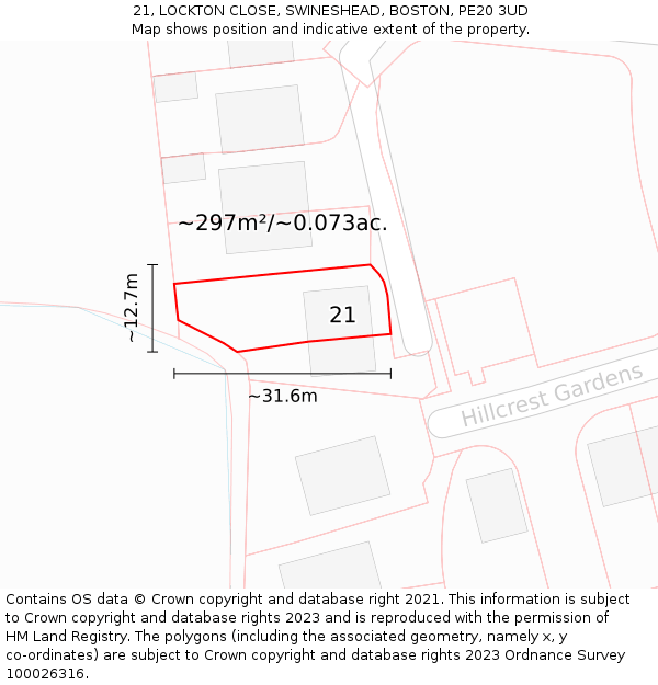 21, LOCKTON CLOSE, SWINESHEAD, BOSTON, PE20 3UD: Plot and title map