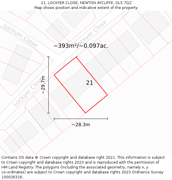 21, LOCKYER CLOSE, NEWTON AYCLIFFE, DL5 7QZ: Plot and title map