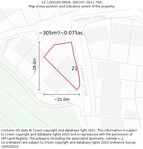 21, LODDON DRIVE, DIDCOT, OX11 7QA: Plot and title map