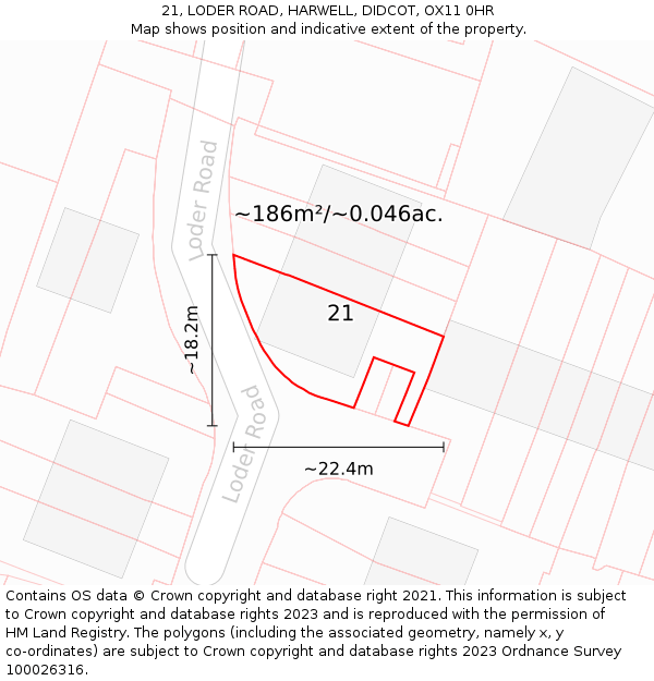 21, LODER ROAD, HARWELL, DIDCOT, OX11 0HR: Plot and title map