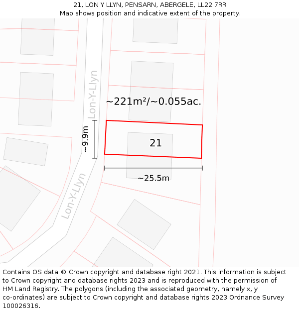 21, LON Y LLYN, PENSARN, ABERGELE, LL22 7RR: Plot and title map