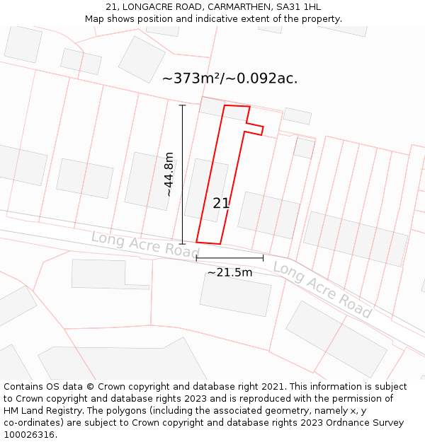 21, LONGACRE ROAD, CARMARTHEN, SA31 1HL: Plot and title map