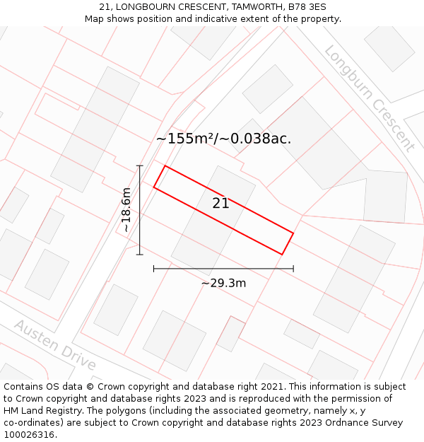 21, LONGBOURN CRESCENT, TAMWORTH, B78 3ES: Plot and title map
