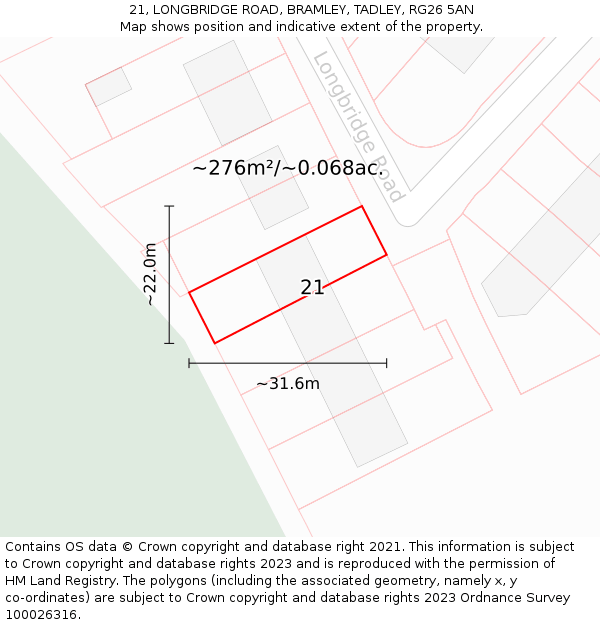 21, LONGBRIDGE ROAD, BRAMLEY, TADLEY, RG26 5AN: Plot and title map