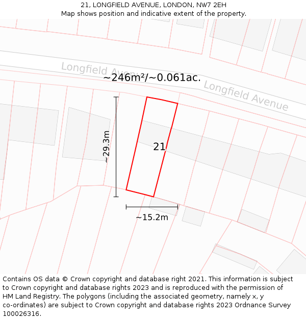21, LONGFIELD AVENUE, LONDON, NW7 2EH: Plot and title map