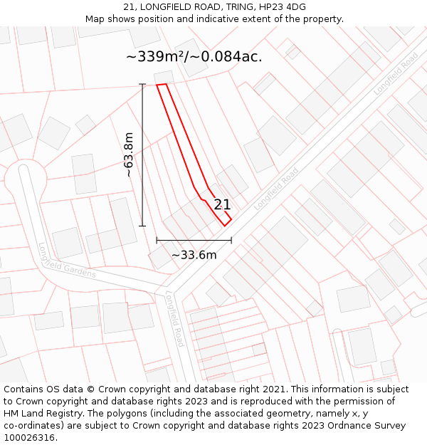 21, LONGFIELD ROAD, TRING, HP23 4DG: Plot and title map