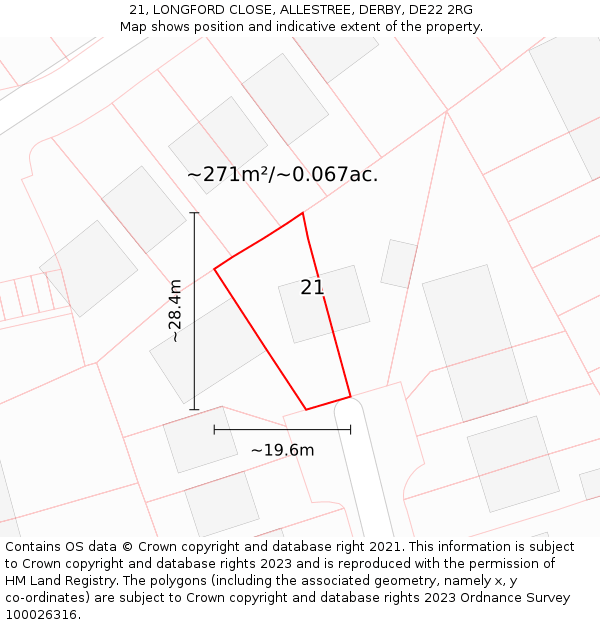 21, LONGFORD CLOSE, ALLESTREE, DERBY, DE22 2RG: Plot and title map