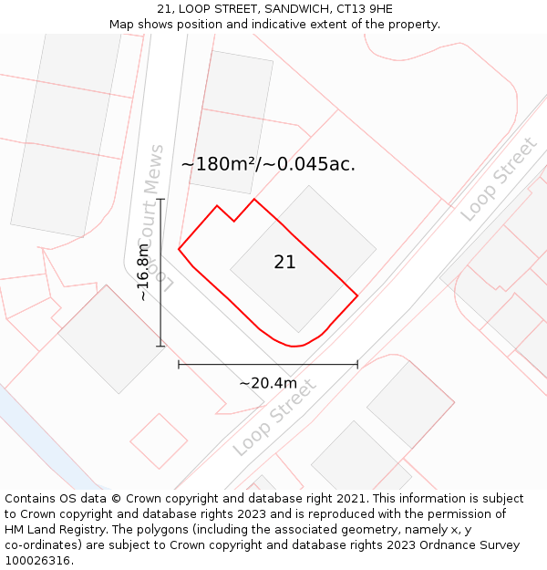 21, LOOP STREET, SANDWICH, CT13 9HE: Plot and title map