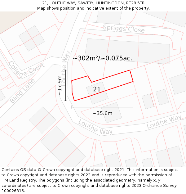 21, LOUTHE WAY, SAWTRY, HUNTINGDON, PE28 5TR: Plot and title map