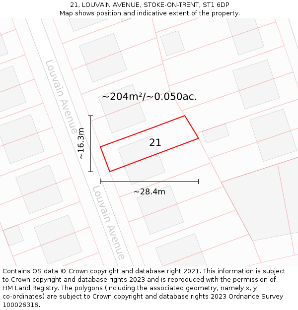 21, LOUVAIN AVENUE, STOKE-ON-TRENT, ST1 6DP: Plot and title map