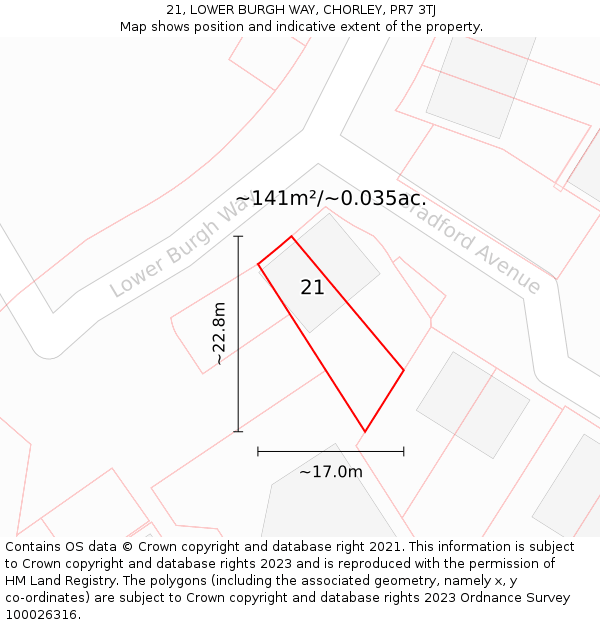 21, LOWER BURGH WAY, CHORLEY, PR7 3TJ: Plot and title map