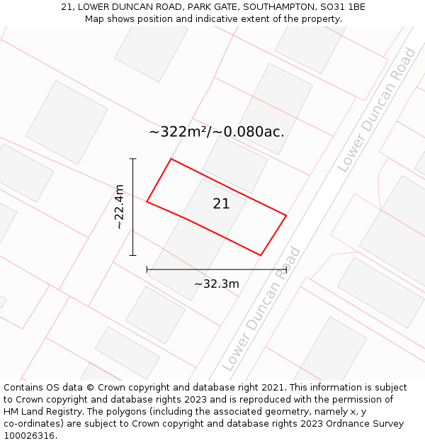 21, LOWER DUNCAN ROAD, PARK GATE, SOUTHAMPTON, SO31 1BE: Plot and title map